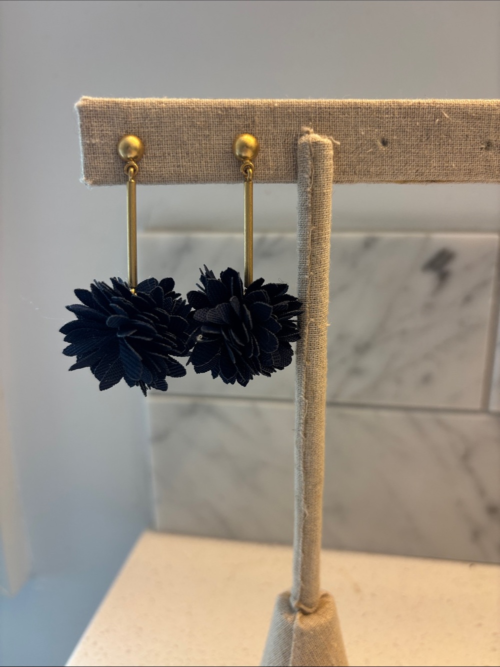 J Crew Blossom Drop Navy Fabric Earrings